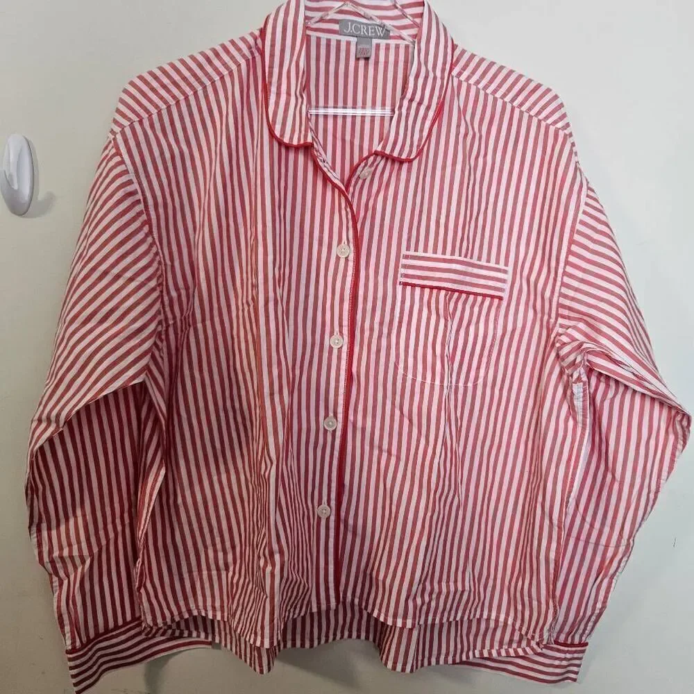 J. Crew Long-sleeve Button Front pajama Top Red and White Strioe Large